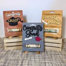 1pc Wooden Creative Graduation Congratulations Gold Card, Holder Graduation Party Decoration, Graduation Gift (Excluding 3D Stand, Coins)