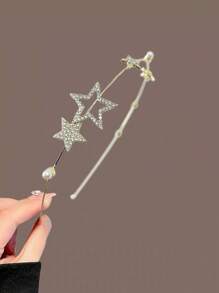 1 pieza Diadema elegante y minimalista con estrella hueca de perla y cristal, accesorio decorativo para el cabello para fiestas y uso diario