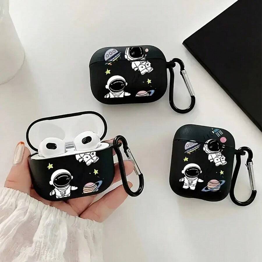 1 件太空主题 TPU 耳机盒，带登山扣，适用于 1/2/3/Pro/Pro2，耐用防震保护套，适合所有年龄段的理想礼物