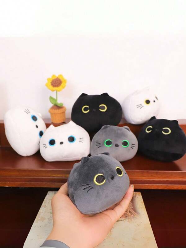 10cm/3.93in Black Cat Pillow - Soft Plush Toy - Home Cat - Cat Stuffed Animals - Cute Cat Plush Toys - Mixed Colors - Polyester Fiber, Kids Gifts For Birthday Holiday, Home Decor, Backpack Decor