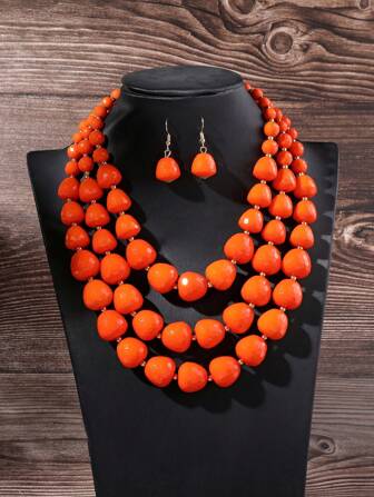 Handgjorda flerlagers överdrivna pärlor, flätat bohemiskt halsband, europeiskt och stil, lyxiga kvällsfest Högtidssmycken för kvinnor, akryl