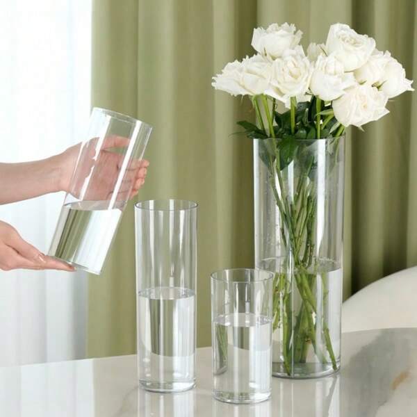 1pc Vaso de vidro transparente, vaso de flores de vidro simulado de alta transparência, antiqueda, fácil limpeza, estilo nórdico, design minimalista