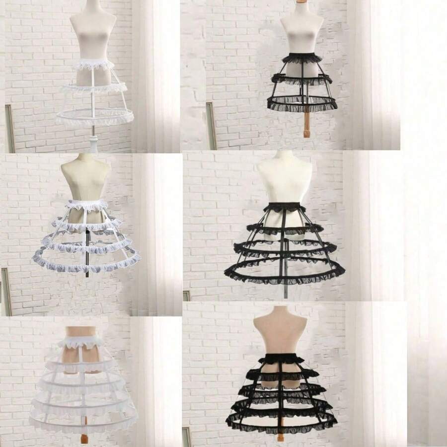 女童洛丽塔镂空荷叶蕾丝鸟笼鱼骨裙角色扮演连衣裙衬裙新娘婚纱内衬