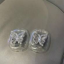 1 对 3D 电镀银色蝴蝶耳机保护壳，适用于 Apple Max 无线耳机