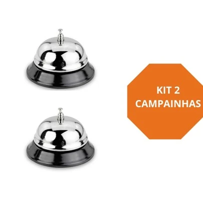 Kit 2 Campainha Sino De Mesa Balcão Recepção Hotel Comercio De Metal