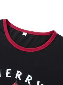 Family Matching Christmas Pajamas Set Letter  Christmas Tree  Plaid Print Holiday Pajamas Sleepwear Dad Mom Kids PJs - Black - View 4