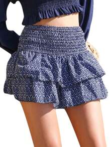 Y2k Womens Gingham Ruffle Mini Skirt A Line Plaid Tiered Layered Short Skirts Checkered Smocked Pleated Skirt