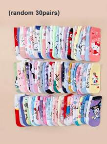 Sanrio 15/30双随机三丽鸥Culomi猫咪图案袜子，Hello Kitty可爱卡通猫咪短袜，休闲百搭，适合日常穿着，青少年圣诞礼物