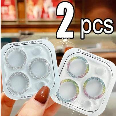 CSDZ 2 件 3D 闪光全相机镜头保护膜，兼容 16/16Pro/16Promax、15/15Pro/15Promax/、iPhone14/14Plus/14Pro/14ProMax、iPhone13/13Pro/13ProMax、iPhone12/12Pro/12ProMax、iPhone11（1 * 银色 + 1 * 多色）生日、家人、朋友的礼物，闪亮水晶、镜头保护膜、手机配件，防水防震防摔防摔防刮防指纹全覆盖