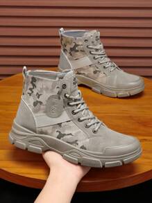 Large Size Four Season Spring/Summer Outdoor Casual Sports Shoes, Wear-Resistant, High Cut, Thick Sole, Height Increasing Camouflage Men's Shoes