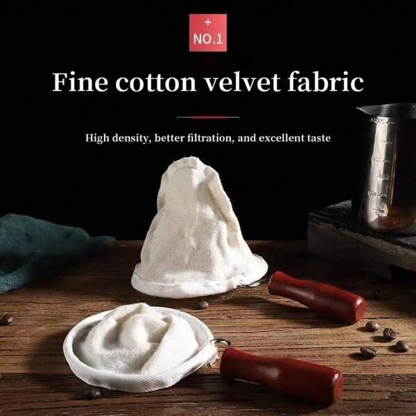 1 Set Reusable Flannel Coffee Filter Bag, Wooden Handle Milk Tea Filter Bag, Suitable For Home, Commercial & Leisure Use Back To School