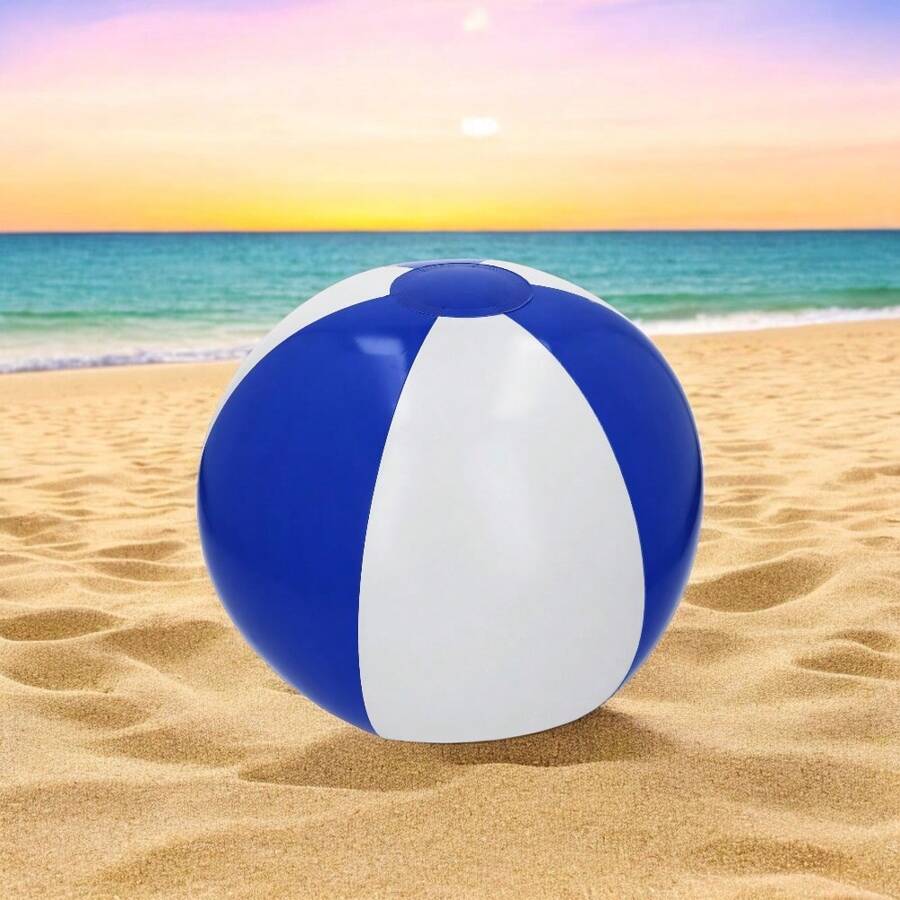 PromoClick 1 Piece Of Two-Tone Inflatable Ball, For The Beach Or Pool. For Playing In The Water, Large Inflatable Ball, Beach Ball. - Blue and White - View 1