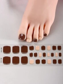 Beauty Sticker 26pcs Semi-Cured Gel Nail Stickers, Multi-Color Designs, French Manicure Style Shiny Self-Adhesive Full Nail & Toe Stickers, DIY Nail Art Supplies For Women, Suitable For Spring & Summer