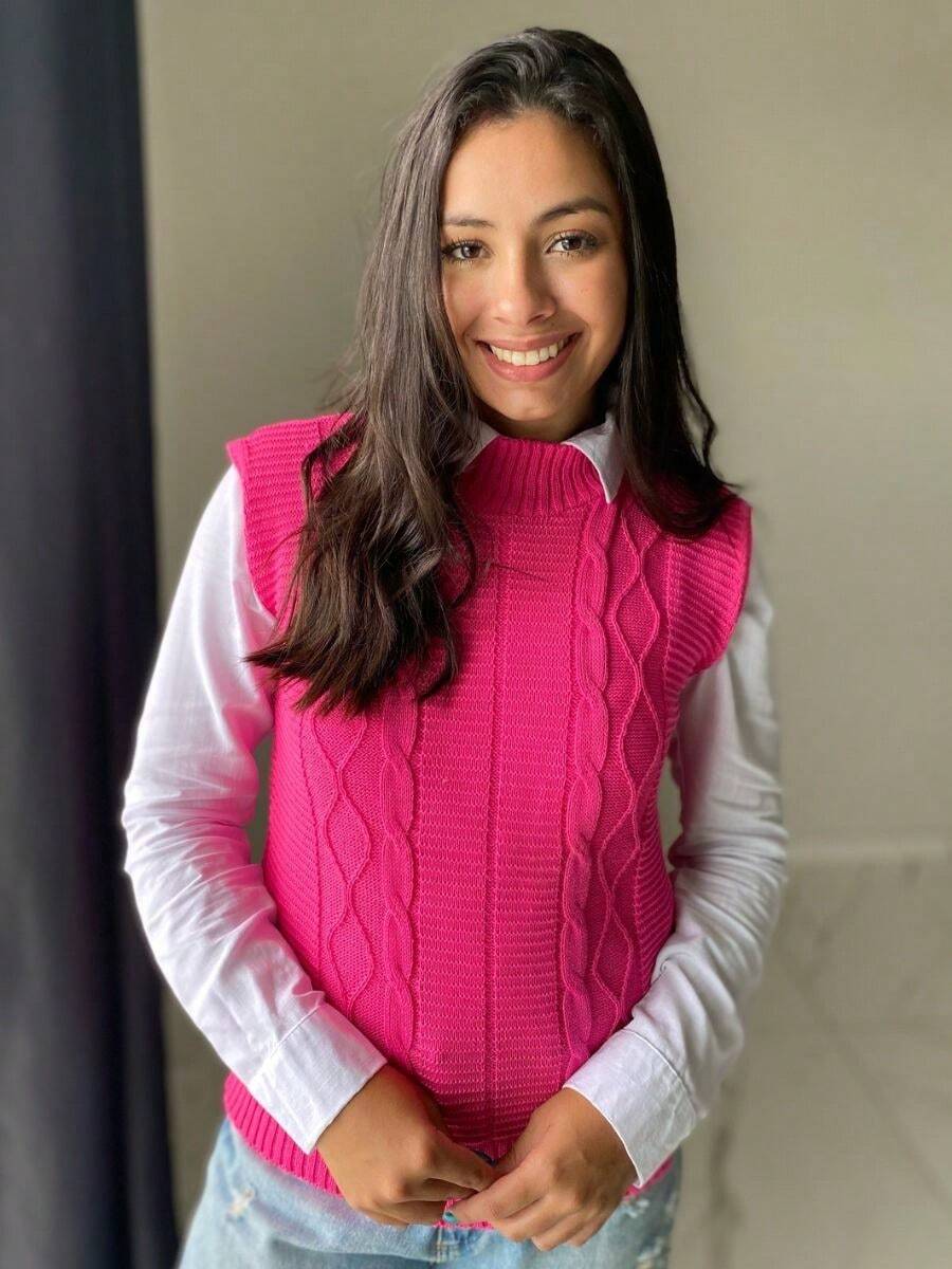 Women's Knitted Vest Braid Max Vest Overlay Knit Fashion Blogger - Rosa Fucsia - Ver 1