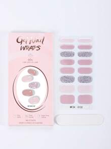 Beauty Sticker 16 pièces Autocollants pour ongles en gel semi-durcis, pointes d'ongles adhésives complètes brillantes dégradé rose printemps, tiennent 14 jours, résistant à l'écaillage, fournitures pour l'art des ongles DIY pour les femmes