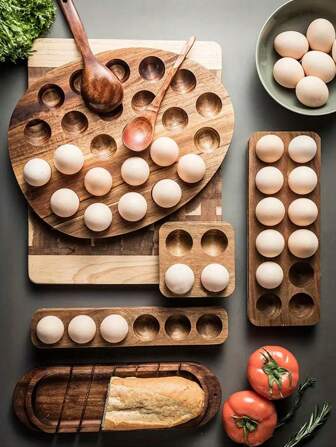 农舍木制鸡蛋储存架 - 4/6/12/24 孔新鲜鸡蛋架 | 多层台面收纳架，适用于厨房和食品储藏室（节省空间，天然松木）