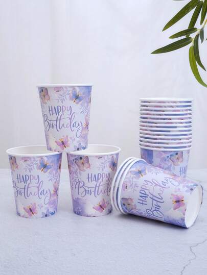 25/10pcs Birthday Theme, Purple Butterfly Themed Disposable Paper Cups, 9-Ounce/250ml Paper Cups, Disposable Beverage Cups, Disposable Coffee Cups For Birthday Parties, Suitable For Various Parties, Weddings, Homes, Offices, Beverage Cups, Cold Drink Cups, Hot Tea Cups, Coffee Cups, Dining Cups, Birthday Party Supplies And Accessories