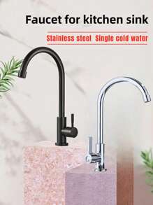 1 pièce Robinet de lavabo de salle de bain en acier inoxydable à levier unique et mono-trou, robinet d'eau chaude et froide, robinet de lavabo de salle de bain à poignée unique, mitigeur de lavabo noir brossé, or, robinet de lavabo de buanderie à eau froide et chaude mélangée, robinet de lavabo de salle de bain