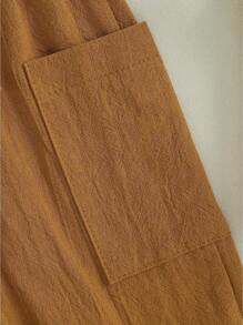 Pantalones deportivos casuales para bebés varones de 6 meses a 4 años, pantalones cargo con botones y cordón de color sólido con bolsillos, ropa para niños pequeños - Marrón oscuro - Ver 4