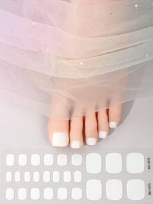 Beauty Sticker 26 件半固化凝胶指甲贴纸，纯红色自粘式全脚指甲贴，适合春季和夏季女士 DIY 美甲