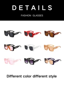 1 pieza Gafas de moda 2025 nuevas con marco cuadrado grande y hueco, de color negro, estilosas y que adelgazan el rostro, para mujeres/hombres - Multicolor - Ver 12