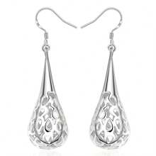 Elegant 1 Pair Charm 925 Sterling Silver Plated Exquisite 3D Water Drop Drop Earrings Fashion Women Charm Wedding Party Birthday Gift Jewelry