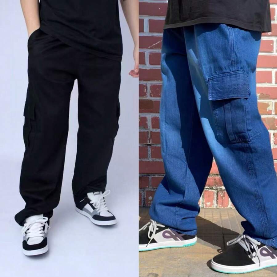 KIT 02 Men's Cargo Pants 5 Pocket Skate Premium Streetwear - 深色水洗藍 - 查看 1
