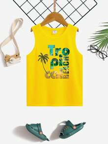 Children's Set Boy Tropical Beach T-Shirt And Bermuda Shorts Clothes - 黃色 - 查看 2