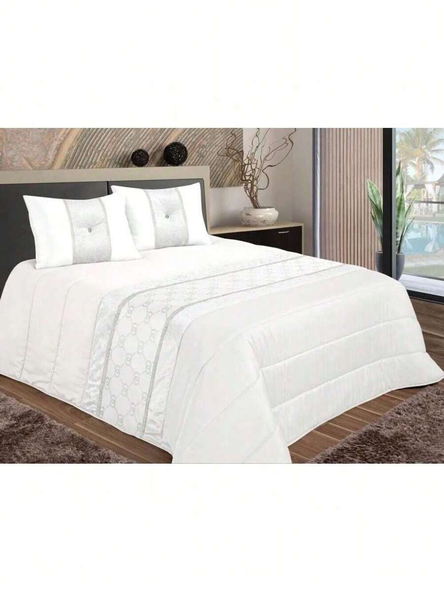 ARISE-ELMA Decorative Quilt, With Cushion Filling Included, Bed Quilts, Bouti Quilt, Superior Quality, Comfortable And Durable, Suitable For A 135/150cm Bed, Size 250x260cm - BLANCO - View 1