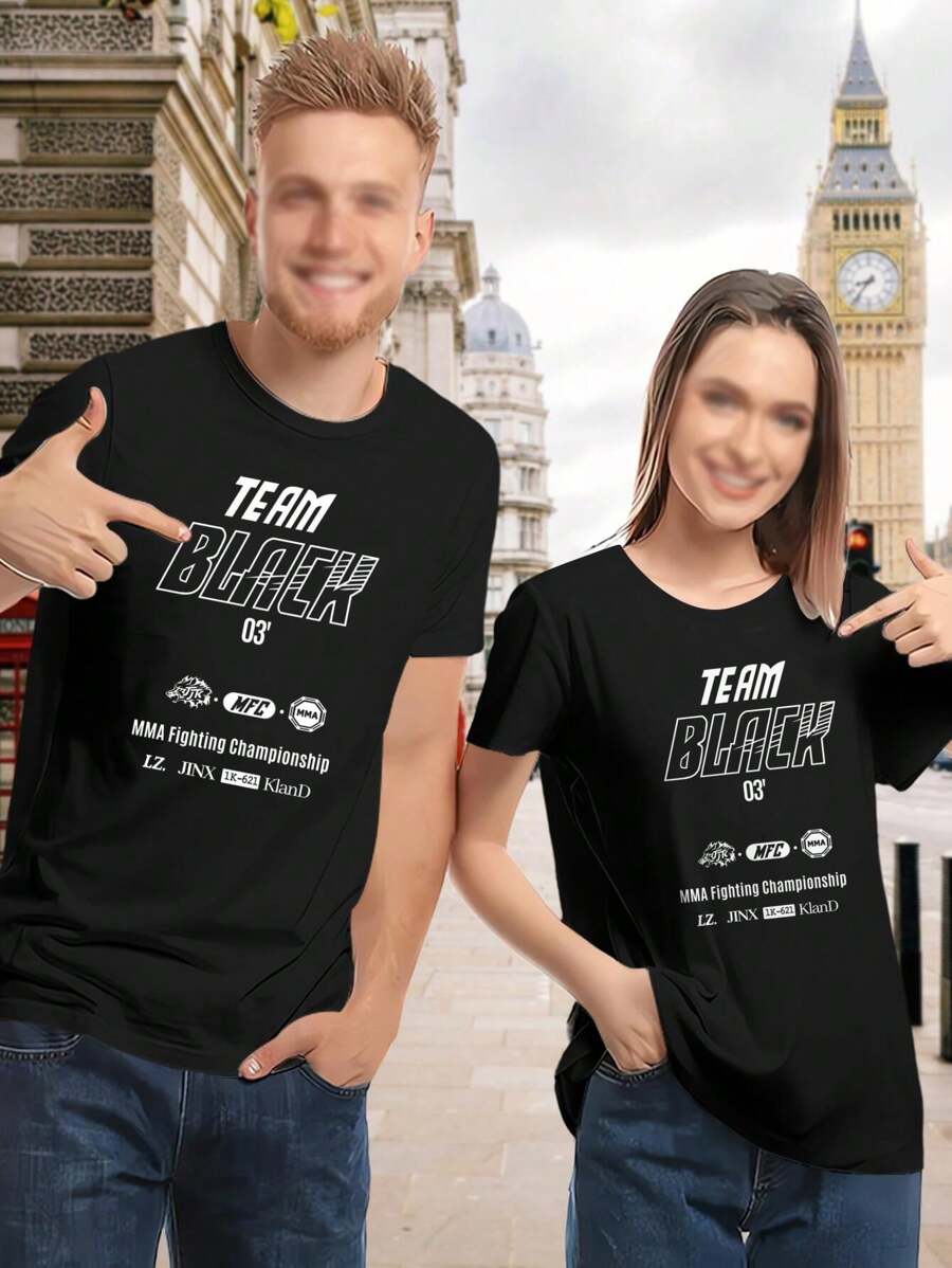 Lovers' Jinx Korean Manhwa Team Black T-Shirt For Women - 黑色 - 查看 1