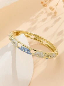 1pc Fashion Gold Plated Hollwo Out Retro Pattern Rhinestone Charms Enamel Cloisonne Bracelet Bangle Jewelry For Women Girls - Hollow Out - View 8