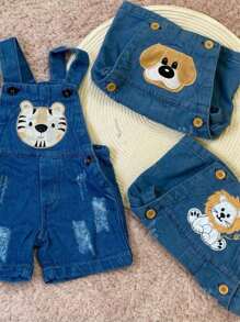 Kit 2 Jardineiras Jeans Short Macacão Moda Infantil Menino Promoção