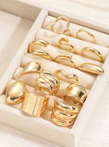 17KM 13 件/14 件简约宽面几何粗珠宝戒指套装，适合女性度假、约会、日常休闲装的礼物