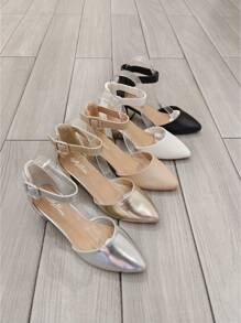 Pumps With Belt In Synthetic Leather With Low Thick Heel Very Comfortable Heel 5.5cm Stylish High Heels - Silver - View 5