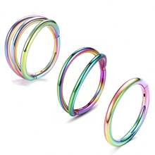 ADYJELY 3pcs Set Nose Rings & Lip Hoops, 16G Hypoallergenic Stainless Steel Fashionable Multi-Circle Ear Piercing Jewelry, Sexy Style For Nostril And Ear Cartilage Earlobe Earring ,Belly Ring Nipple Ring Black 8mm 10mm Women And Men Body Pierecing Jewelry - N053 - View 19