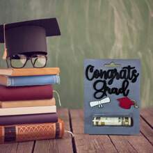1pc Wooden Creative Graduation Congratulations Gold Card, Holder Graduation Party Decoration, Graduation Gift (Excluding 3D Stand, Coins)