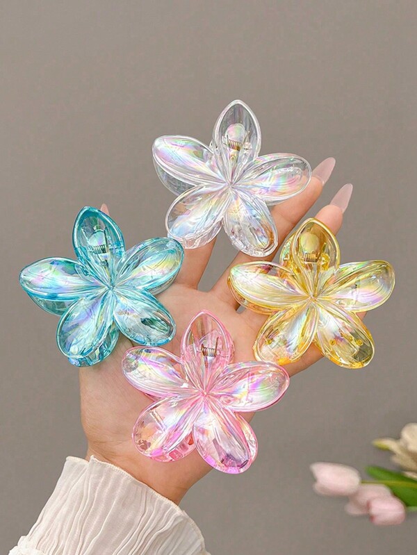 4 pièces/1 pièce Épingle à cheveux en forme de fleur holographique Y2K Style Sirène, grande taille 8 cm/3,15 po, rose, blanc, bleu, jaune, accessoires de mode en plastique léger, élégants, chics, minimalistes, de couleur unie, convient pour une utilisation quotidienne, casual, fête, déplacement, coiffure exclusive, queue de cheval, chignon, lavage du visage, maquillage, assortiment de tenues