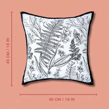 1 件雪尼尔拼布复古经典黑白树叶印花抱枕套 - 黑與白 - 查看 4