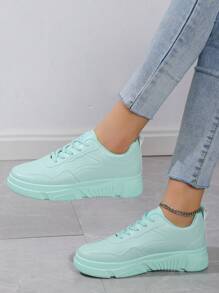 Women's White Sneaker, Casual Platform Shoes, Net Celebrity Style, Anti-Slip Thick Sole, Leather Upper Student Shoes - Green - View 3