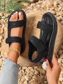 1 Pair Summer New Casual Flat Sandals, Breathable Mesh Soft Bottom Non-Slip Beach Shoes For Teenagers - Black - View 8