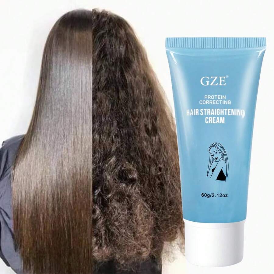 Crema alisadora de proteínas GZE, suaviza y alisa el cabello frágil, fortalece el cabello dañado, sin tirones, apta para cabello rizado y encrespado - azul real - Ver 1
