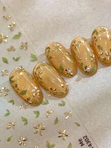 1 pieza Pegatina de arte de uñas con patrón de hoja dorada brillante, adecuada para uñas acrílicas, pegatina de decoración de uñas DIY para mujeres, perfecta para manualidades de uñas de otoño/invierno - Dorado - Ver 5