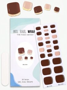 Beauty Sticker 26pcs Semi-Cured Gel Nail Stickers, Multi-Color Designs, French Manicure Style Shiny Self-Adhesive Full Nail & Toe Stickers, DIY Nail Art Supplies For Women, Suitable For Spring & Summer