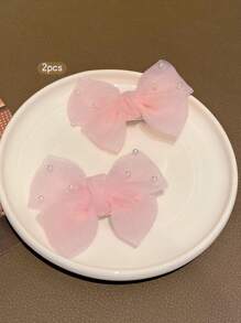2pcs Pink Bowknot Hair Clips, Elegant Hair Accessories Suitable For Everyday Use - Pink - View 4