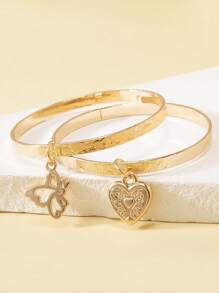 2 件儿童心形和蝴蝶心形手链 - 彩色 - 查看 11