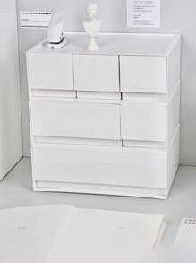1pc Desktop White Storage Box, Plastic Organizer Box, Makeup Drawer Organizer, Freely Combinable, Multi-Layer Stackable, Jewelry & Stationery Drawer Organizer, Wabi-Sabi Style White Compartment Drawer Organizer, Multi-Compartment Stackable Organizer For Cosmetics, Desk Accessories, Suitable For Vanity, Desk Organization - White - View 5