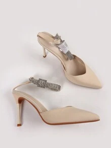 StellaMeli Pumps In Satin-Like Material With Rhinestone Bracelet Closure. Very Elegant 10cm Heel. Stylish High Heels - Beige - View 3