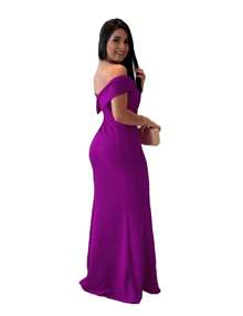 Vestido Longo Ombro a Ombro Tomara que Caia Para Festas - Fúcsia - Visão 3