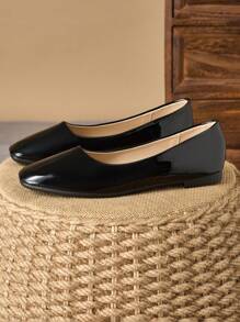 Sepatu Balet Wanita Ujung Persegi, Sepatu Datar Gaya Prancis, Musim Semi/Panas, Sepatu Loafer Mengemudi dengan Bagian Atas Rendah, Ukuran Besar, Hitam, Sol Lembut Nyaman untuk Wawancara Profesional - Hitam - View 6