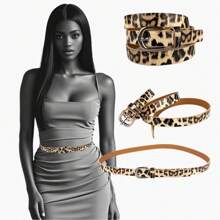 Leopard Print Versatile Alloy Tiger Skin Leather Belt, Sexy Unisex Automatic Buckle Fashion Simple Design For Ladies